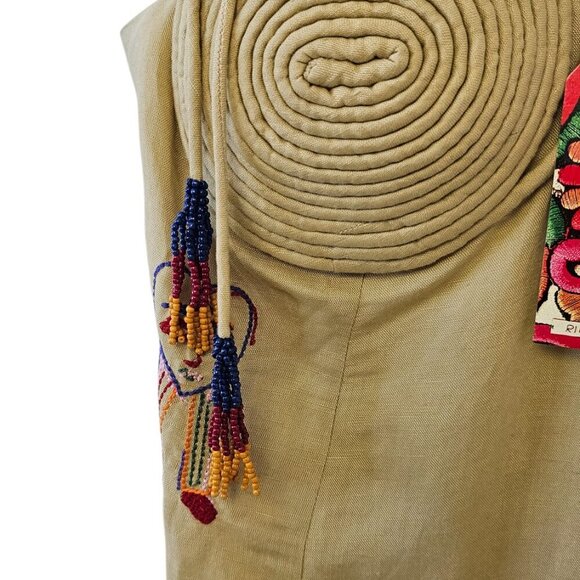 Farm Rio x Anthropologie Embroidered Linen Blend Dress, Beaded, Sz M - Picture 9 of 9